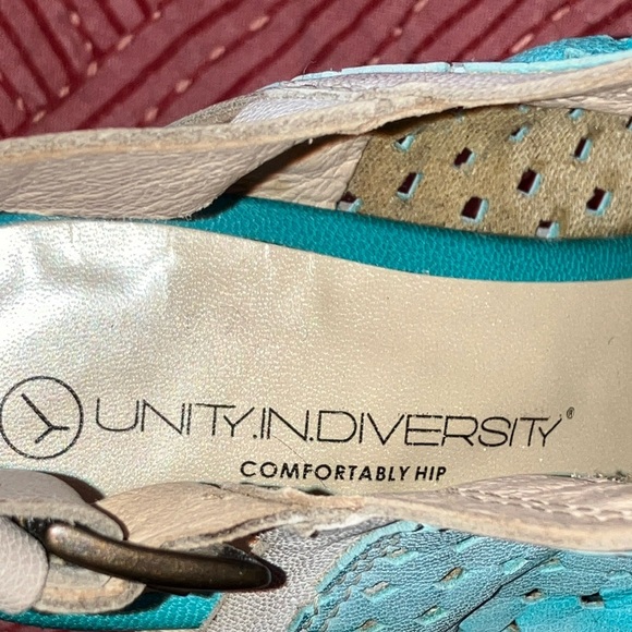 Unity in Diversity turquoise and Cream Heels with Chunky Heel - Picture 2 of 16